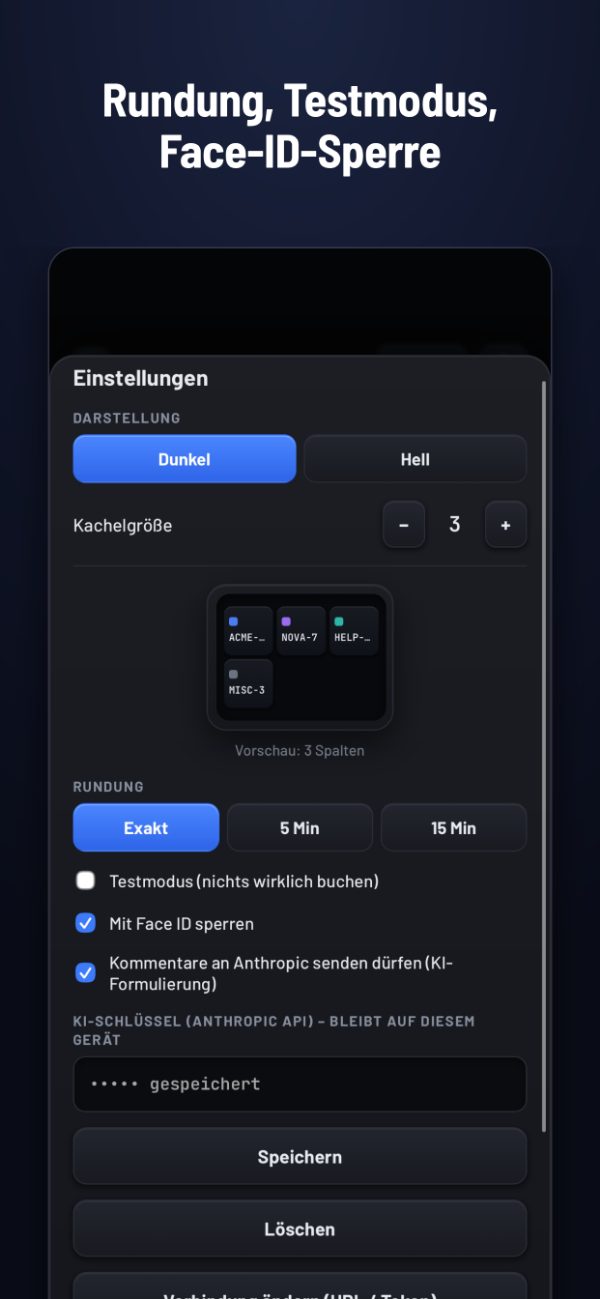 Rundung, Testmodus, Face-ID-Sperre