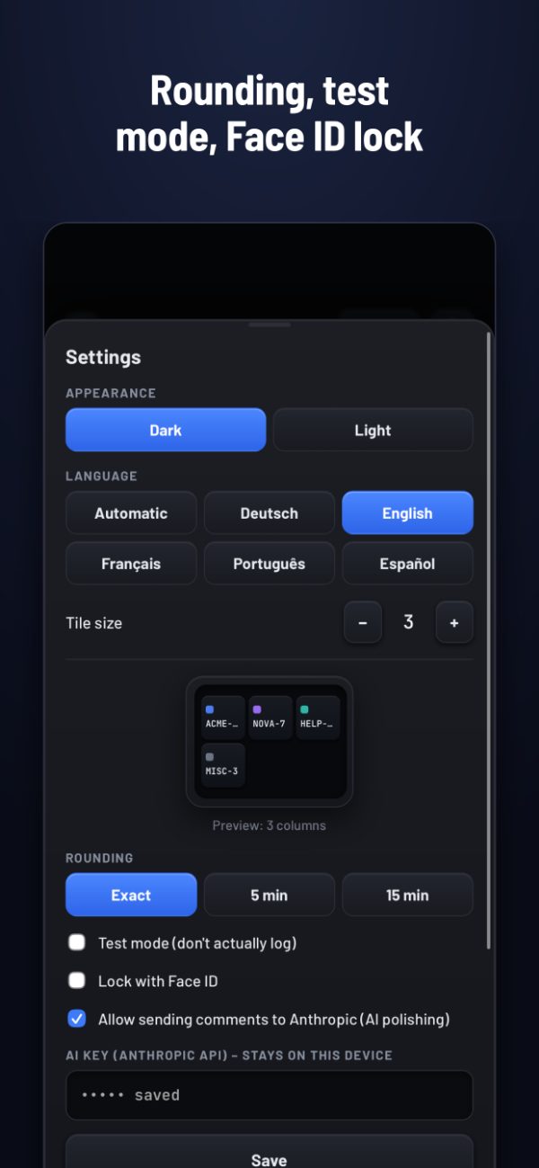 Rounding, test mode, Face ID lock