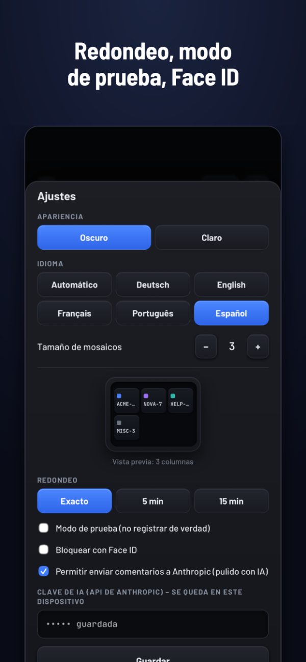 Redondeo, modo de prueba, bloqueo con Face ID