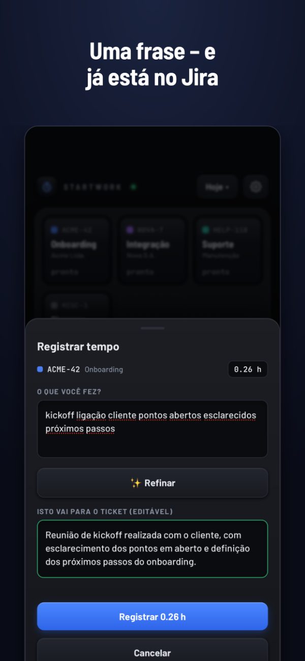 Uma frase, registrado – refinado por IA, se quiser